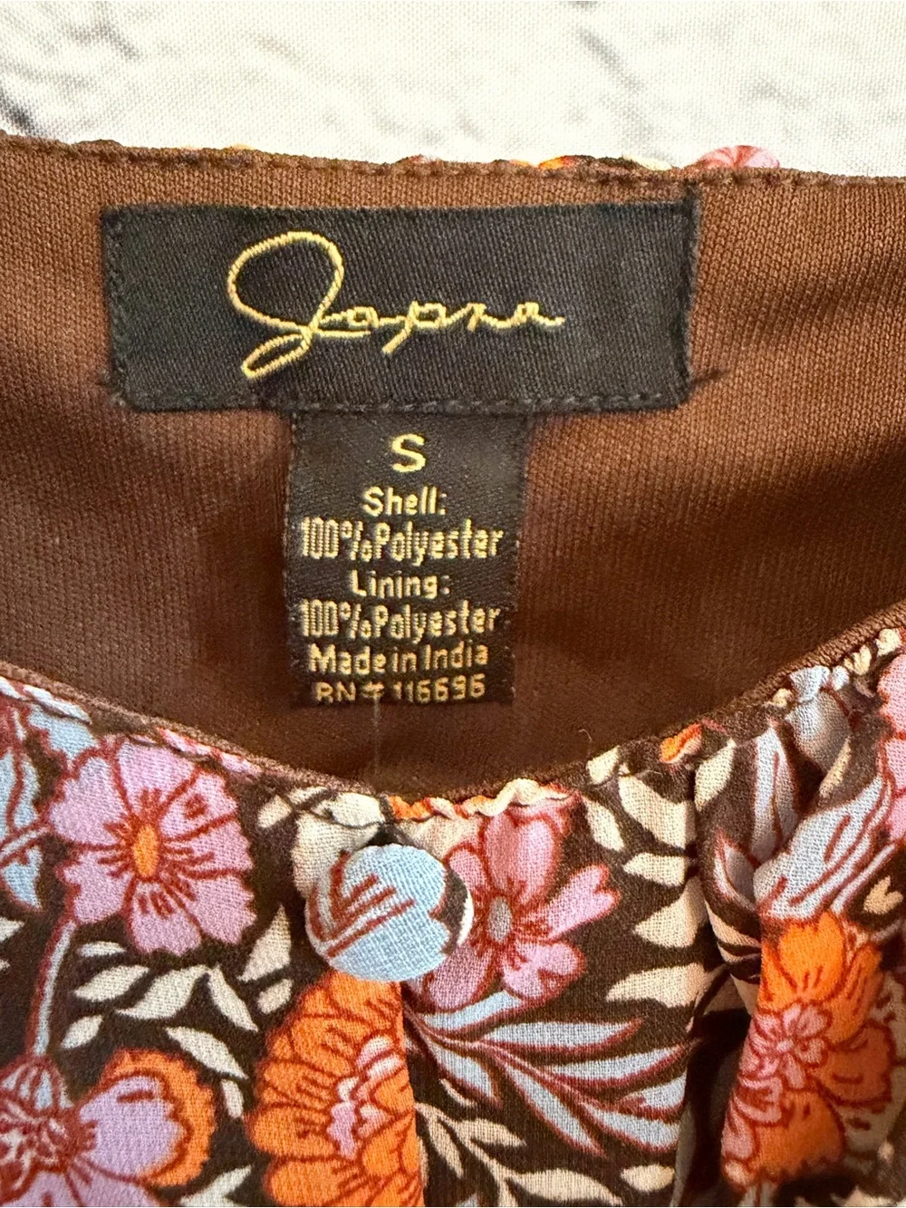 Japna Brown Floral Tie-Shoulder Camisole with Orange & Pink Accents Small NWT